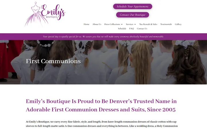 First Communions | Emily's Boutique | Wedding, Prom, and Quinceanera Dresses in Denver, CO — Emily's Boutique