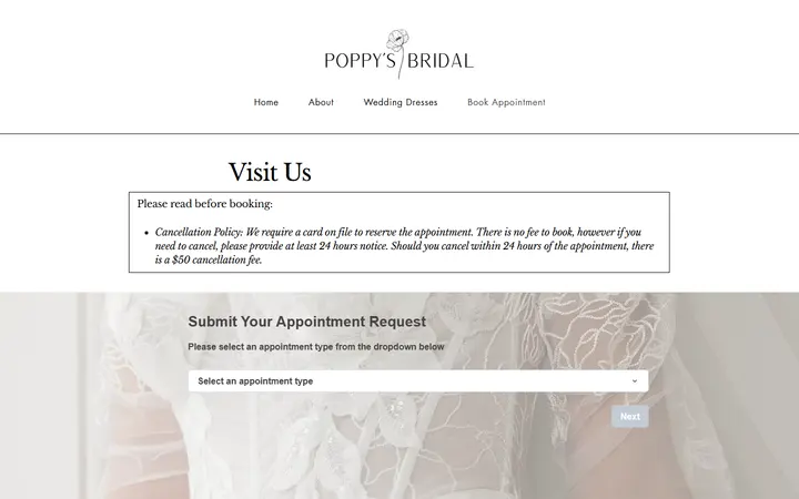 Book Appointment | Poppy's Bridal — Poppy's Bridal