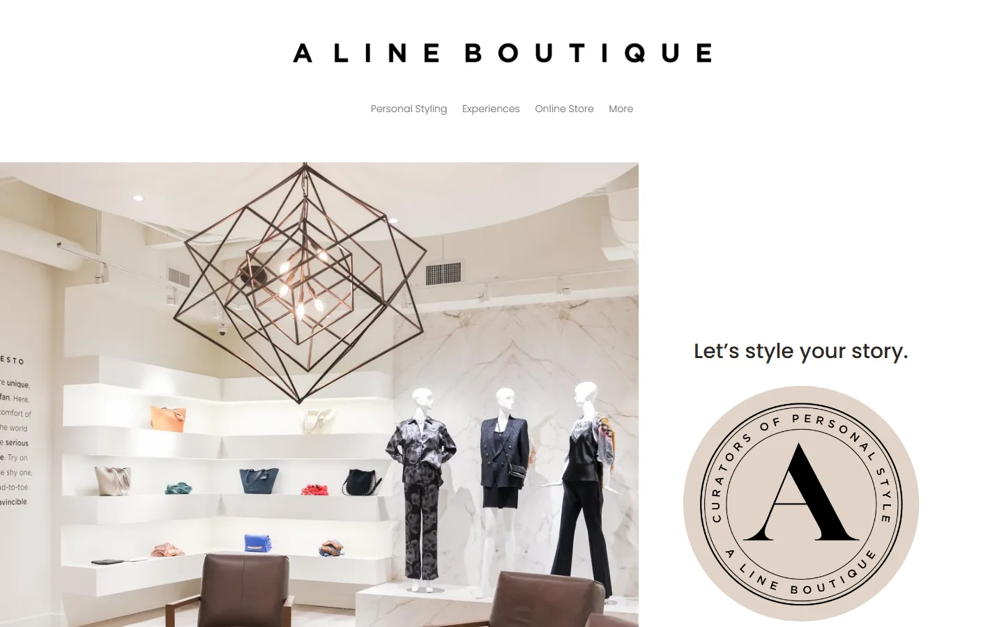 Captured website of A Line Boutique
