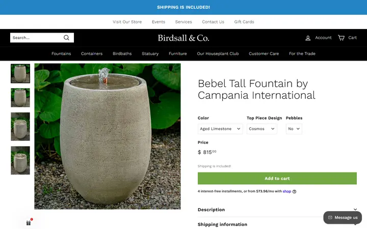 Bebel Tall Fountain by Campania International – Birdsall & Co. — Birdsall & Co. The Garden Boutique