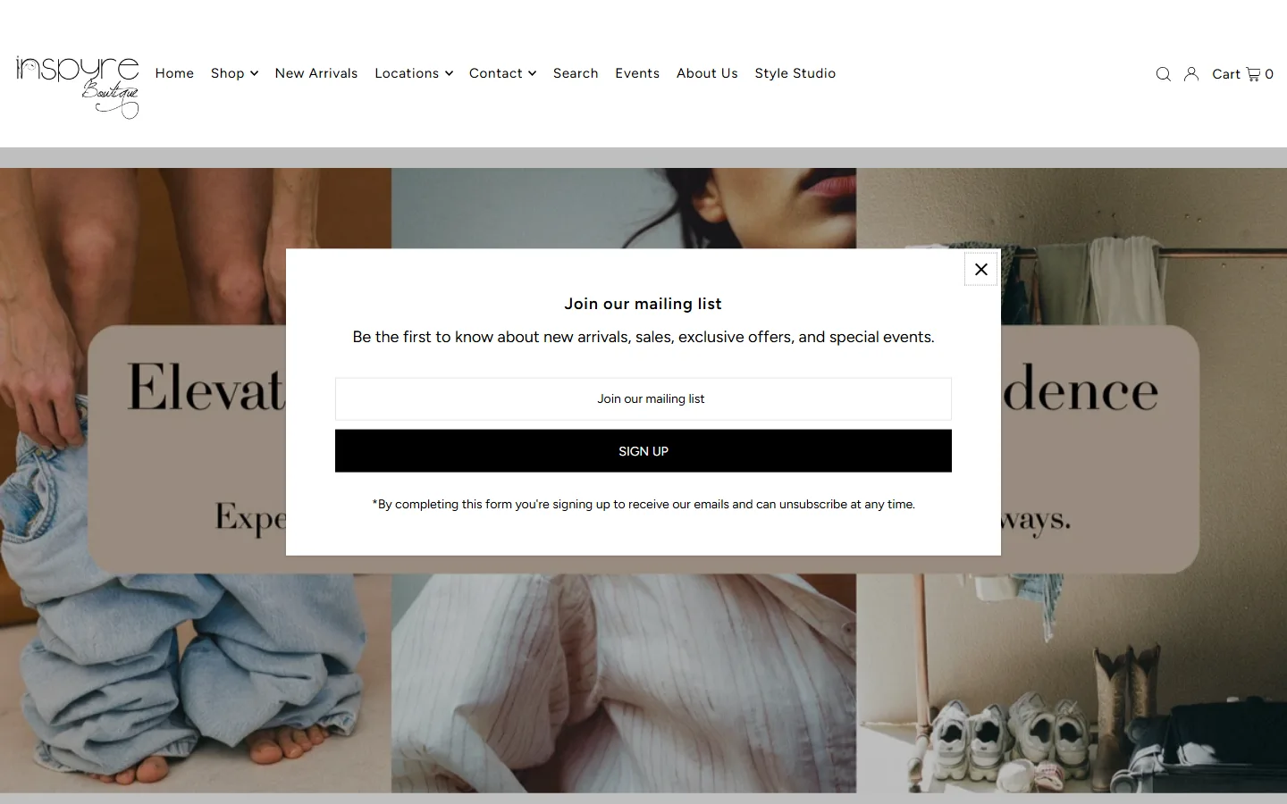 Captured website of Inspyre Boutique - Cherry Creek