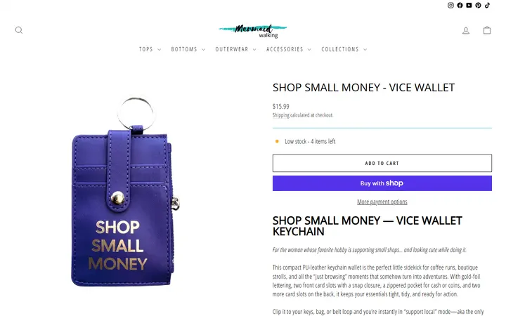 /collections/gift-items/products/shop-small-money-vice-wallet-keychain-wallet-funny — Mermaid Walking Boutique