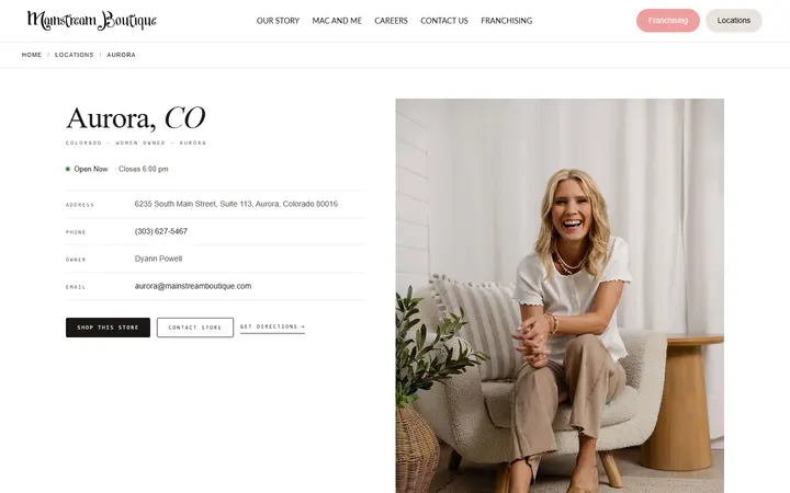 Website of Mainstream Boutique - Aurora