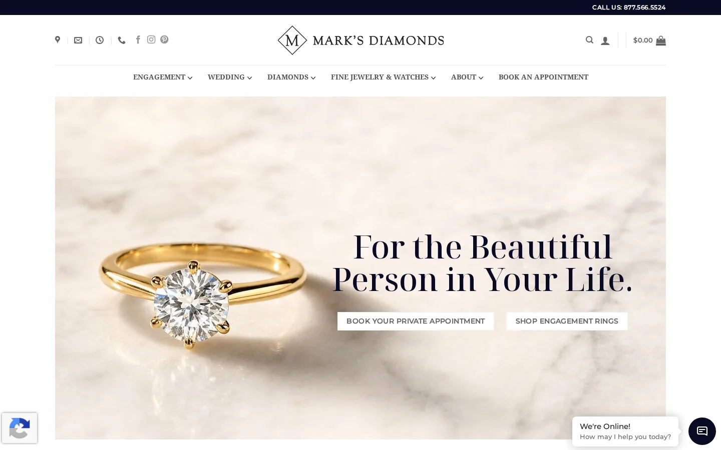 Captured website of Mark's Diamonds