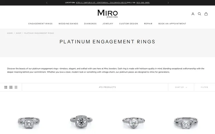 /collections/platinum-engagement-rings — Miro Jewelers