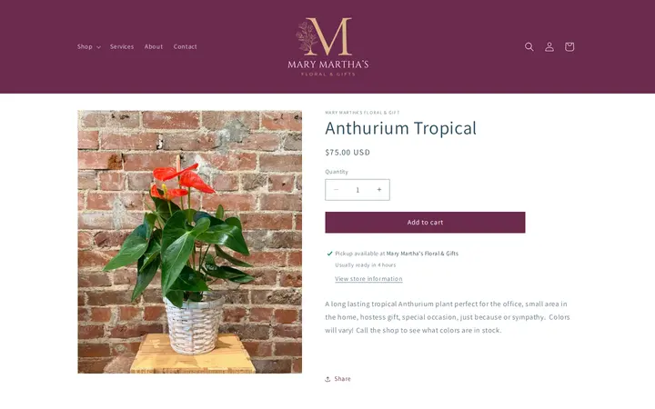 /products/anthurium-tropical — Mary Martha's Floral & Gifts