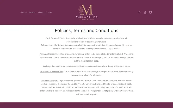/pages/policies-terms-and-conditions — Mary Martha's Floral & Gifts