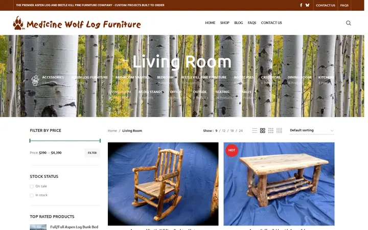 /product-category/living-room — Medicine Wolf Log Furniture