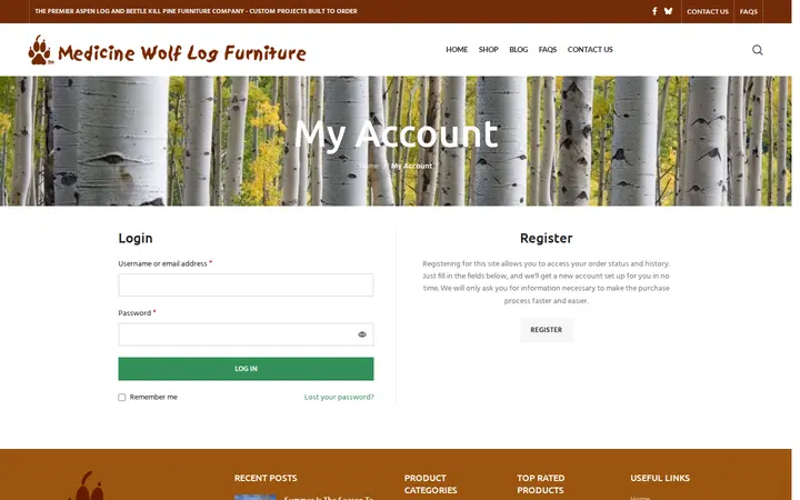 /my-account — Medicine Wolf Log Furniture