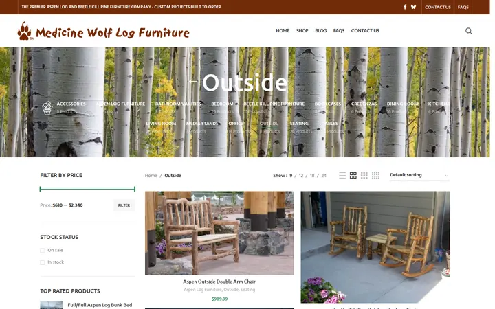 /product-category/outside — Medicine Wolf Log Furniture