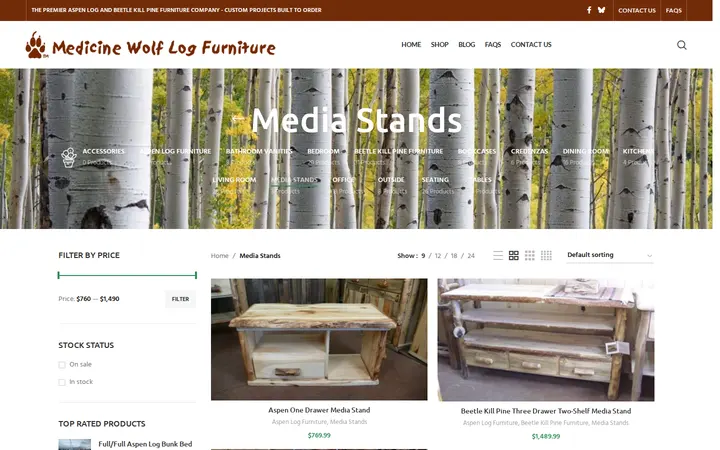 /product-category/media-stands — Medicine Wolf Log Furniture