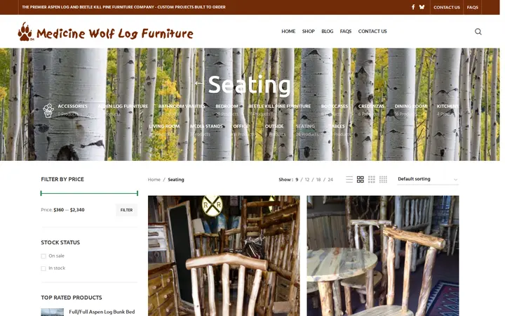 /product-category/seating — Medicine Wolf Log Furniture