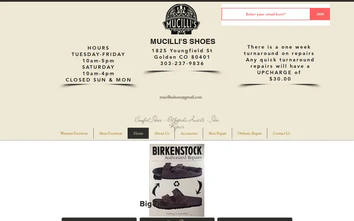 Website of Mucilli's Shoes and Repair
