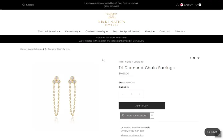 /collections/auric-collection/products/tri-diamond-chain-earrings — Nikki Nation Jewelry - Engagement / Wedding / Custom Jewelry