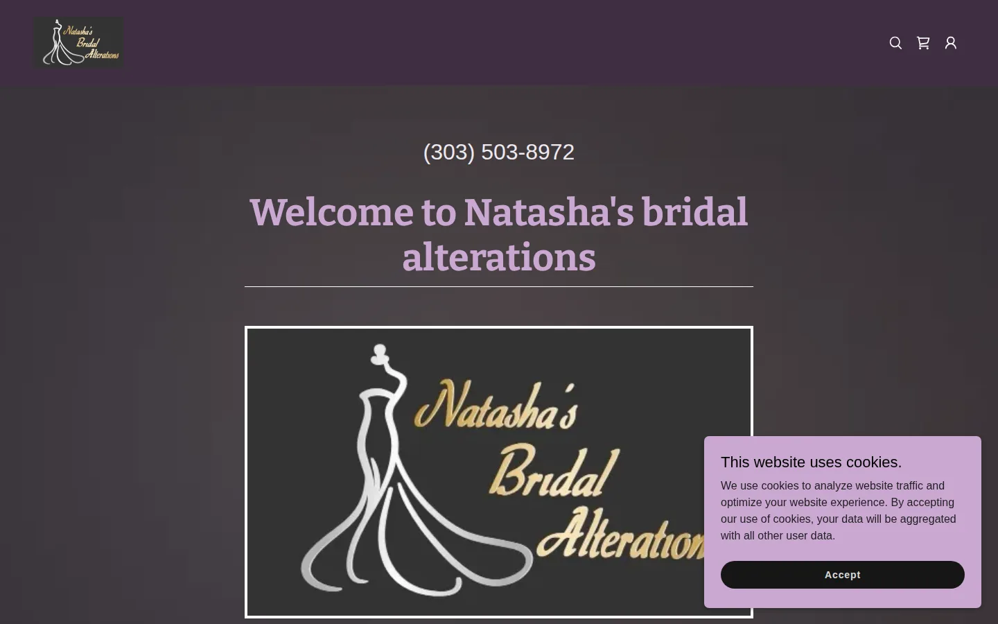 Captured website of Natasha's bridal alterations