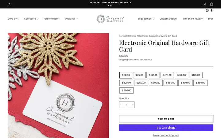 /collections/gift-cards/products/electronic-original-hardware-gift-card — Original Hardware Handcrafted Jewelry