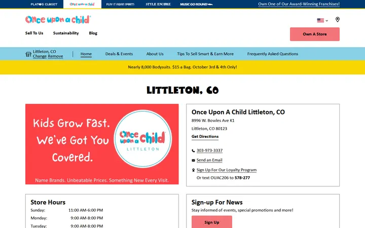 Website of Once Upon A Child Littleton