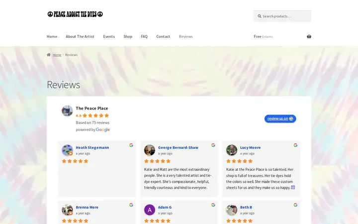 /index.php/reviews — The Peace Place: Peace Addict Tie Dyes