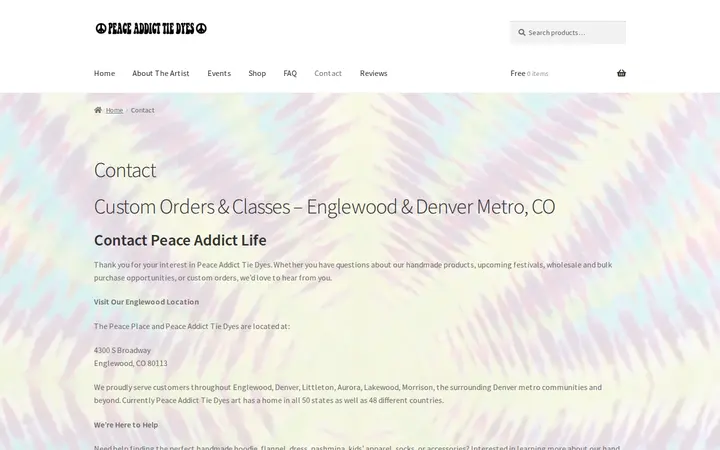 /index.php/contact — The Peace Place: Peace Addict Tie Dyes