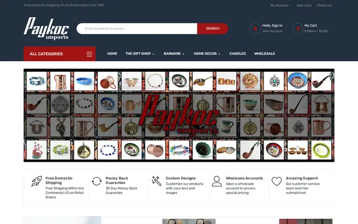 Website of Paykoc Imports - Wholesale and Retail Cash and Carry