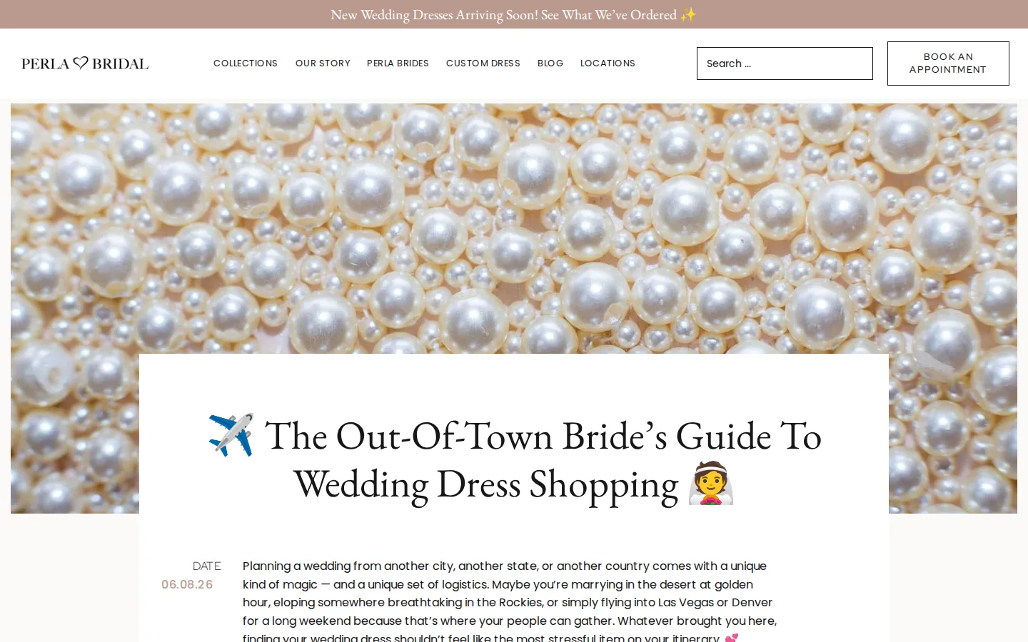 Captured website of Perla Bridal