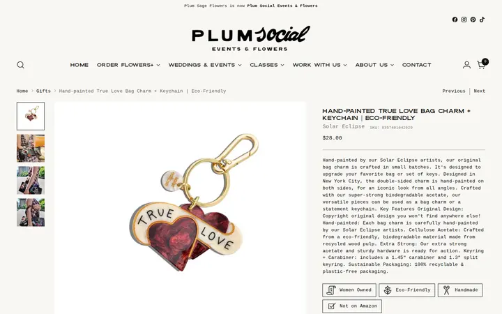 /collections/gifts-add-ons/products/hand-painted-true-love-bag-charm-keychain-eco-friendly-1 — Plum Social Events & Flowers