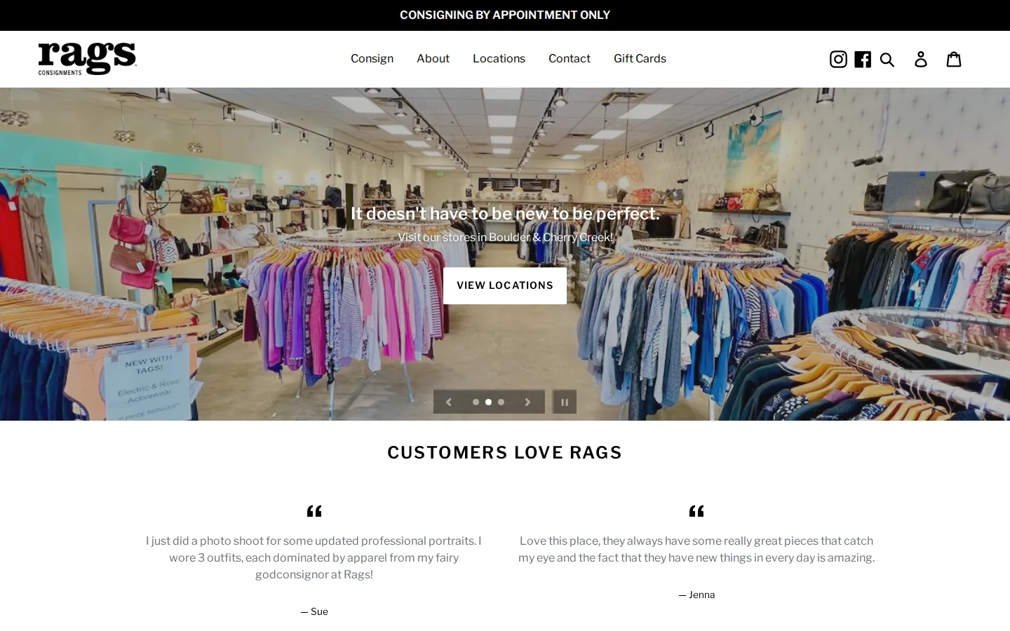 Captured website of Rags Consignments - Cherry Creek