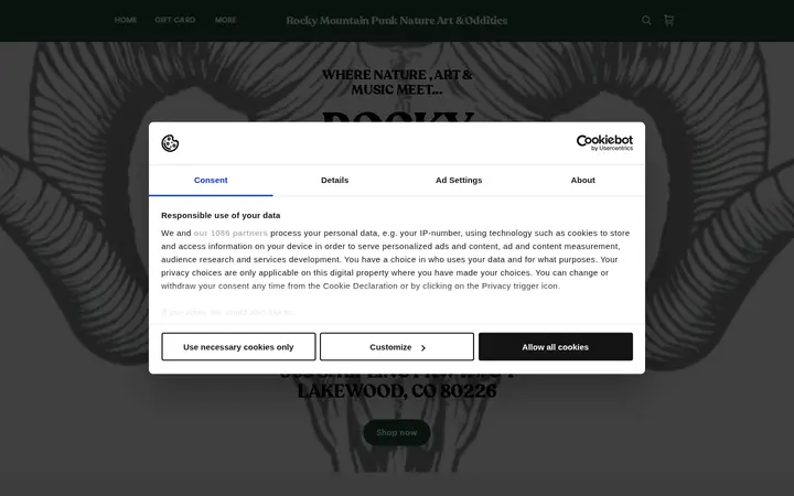 Website of Rocky Mountain Punk Nature Art & Oddities