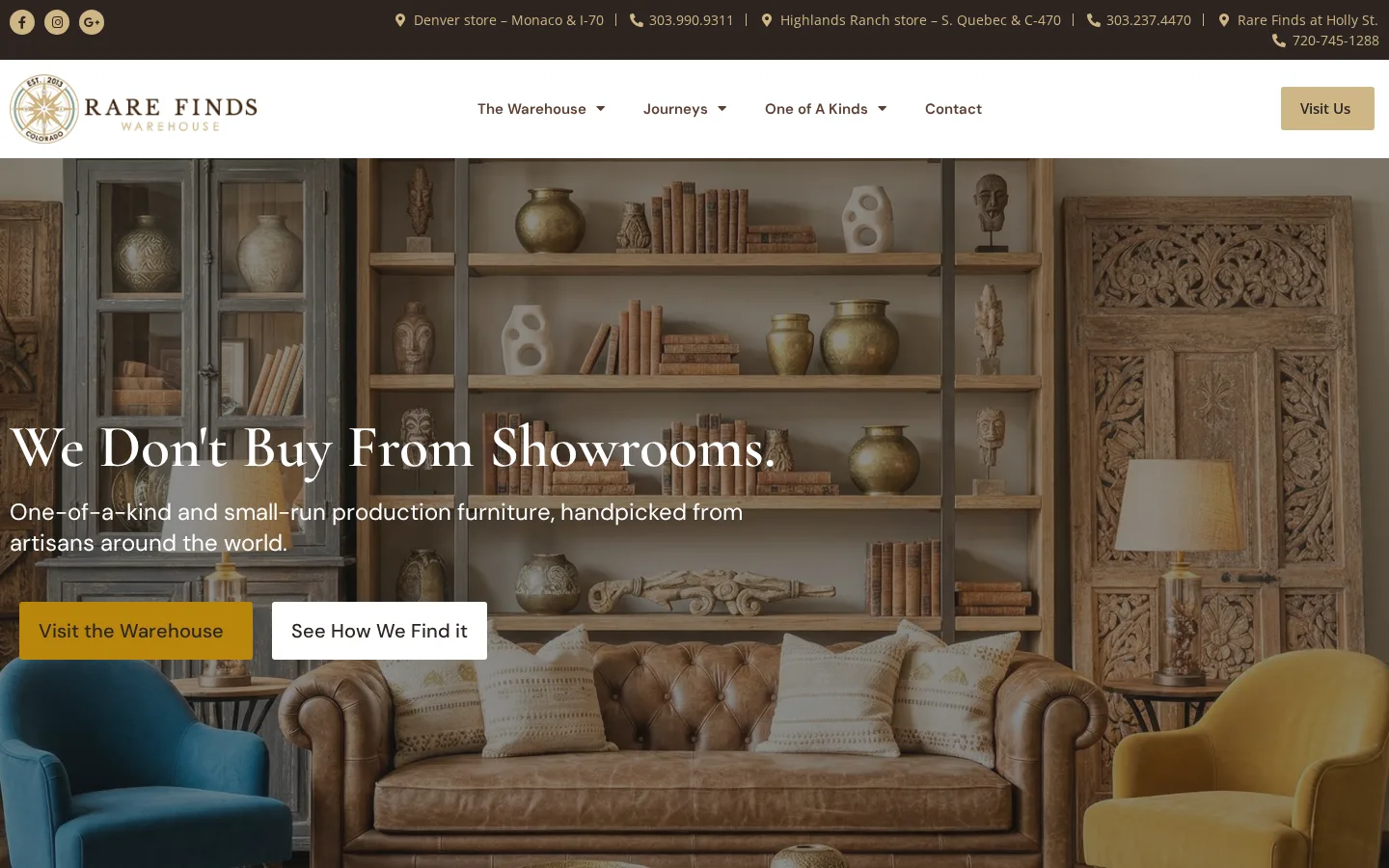Captured website of Rare Finds Warehouse
