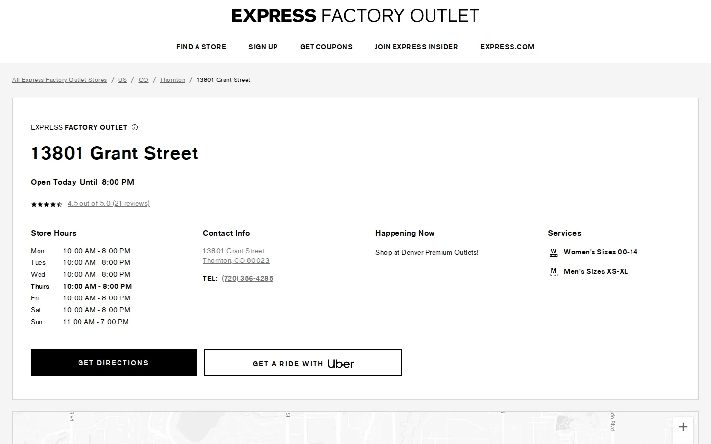 Captured website of Express Factory Outlet