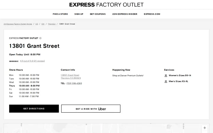 Website of Express Factory Outlet