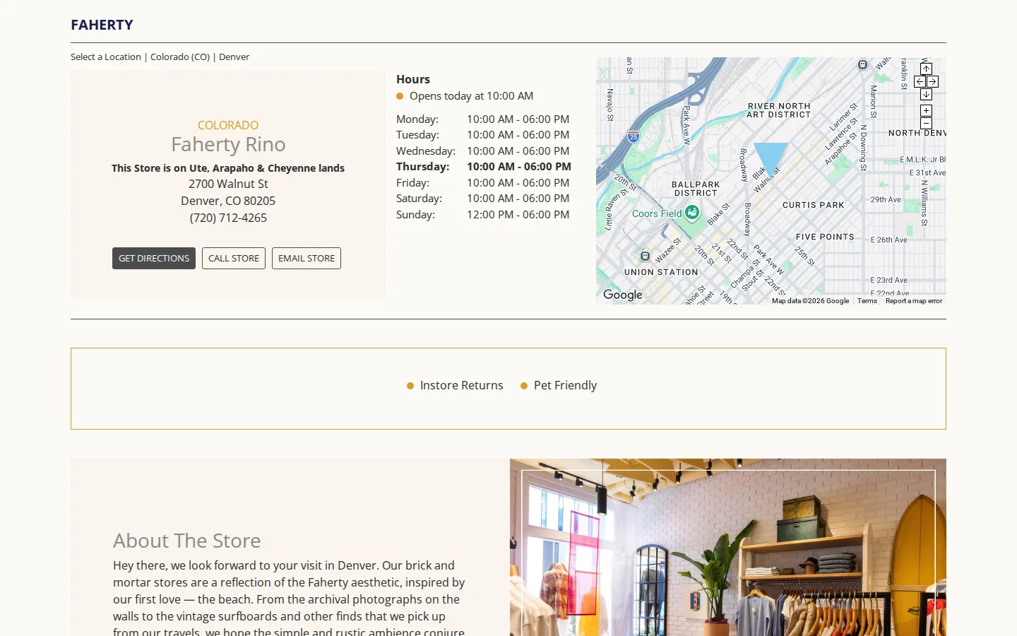 Captured website of Faherty RiNo