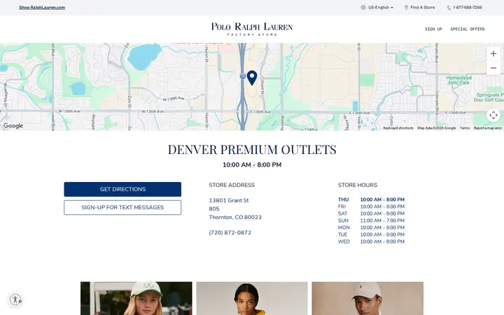 Website of Polo Ralph Lauren Outlet Stores