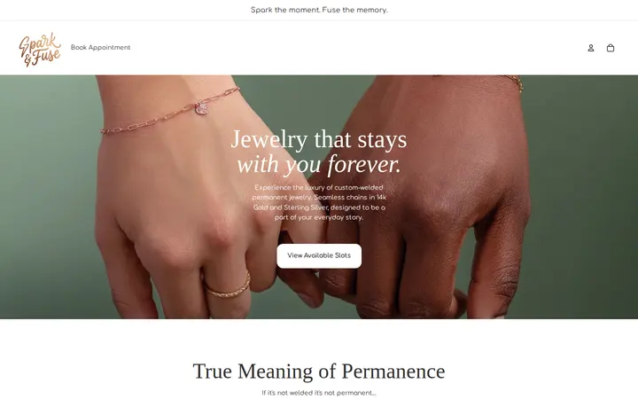 Website of Spark & Fuse - Permanent Jewelry