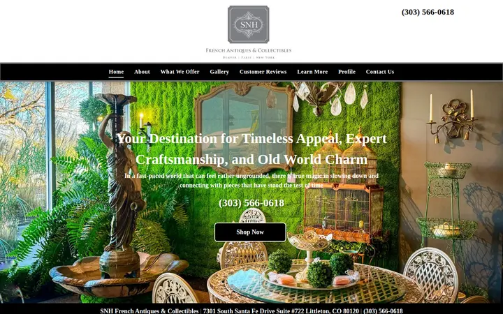 Website of SNH French Antiques & Collectibles