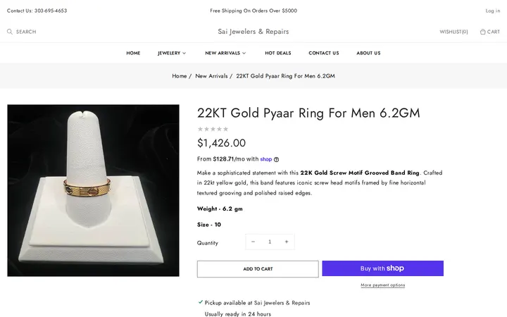 /collections/new-arrivals/products/22kt-gold-pyaar-ring-for-men-6-2gm — Sai Jewelers & Repair