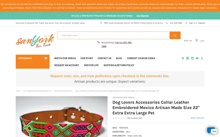 /dog-lovers-accessories-collar-leather-embroidered-mexico-artisan-made-size-22-extra-extra-large-pet — Sanyork Fair Trade