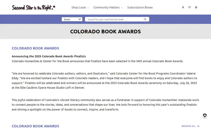 /colorado-book-awards — Second Star to the Right Books