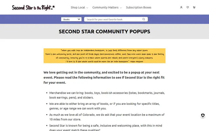 /second-star-community-popups — Second Star to the Right Books