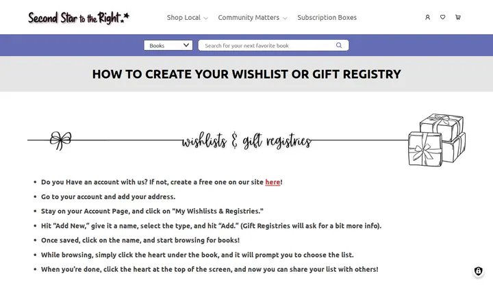 /how-create-your-wishlist-or-gift-registry — Second Star to the Right Books