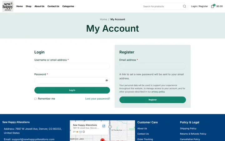 /my-account — Sew Happy Alterations