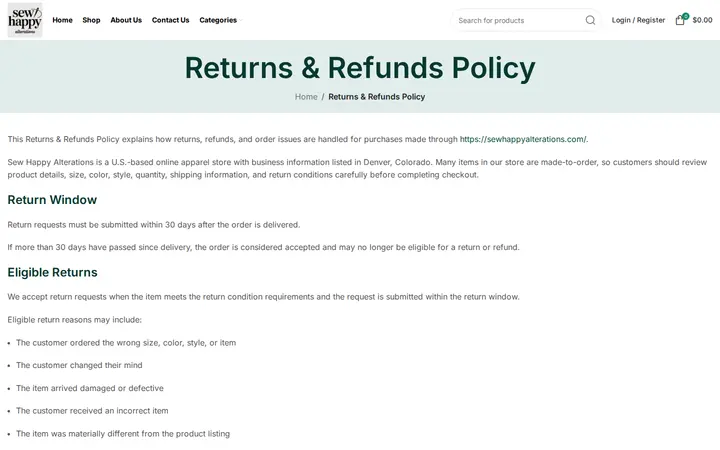 /returns-refunds-policy — Sew Happy Alterations
