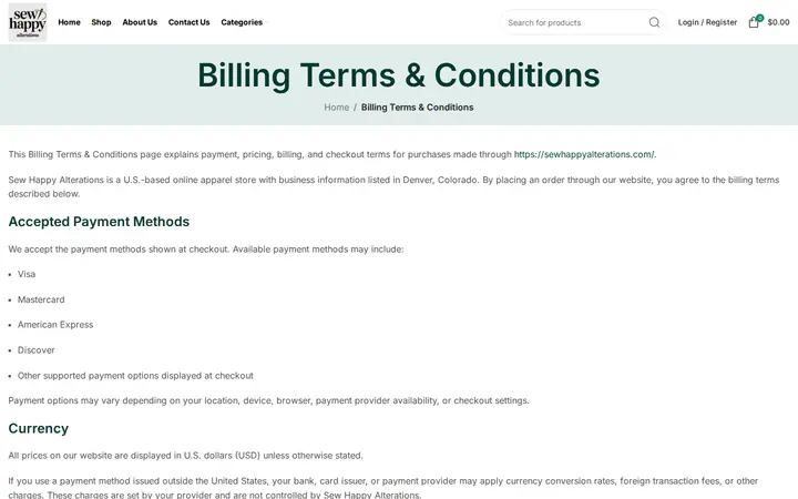 /billing-terms-conditions — Sew Happy Alterations