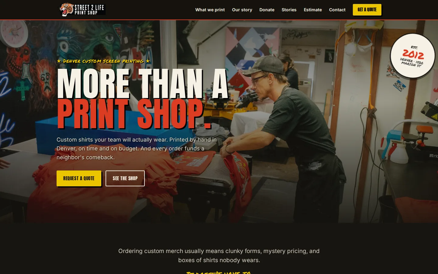 Captured website of Street2Life Print Shop