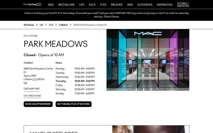 Website of MAC Cosmetics