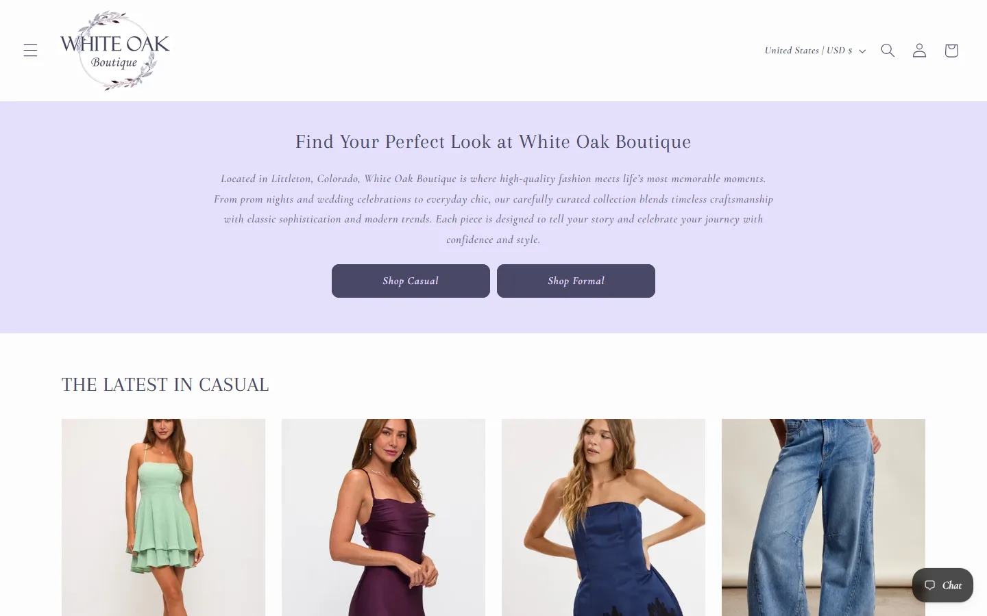 Captured website of White Oak Boutique