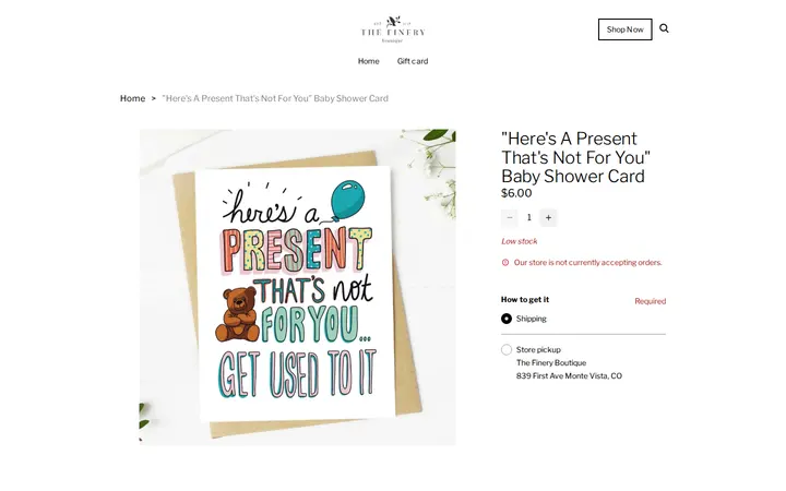 /product/-here-s-a-present-that-s-not-for-you-baby-shower-card/21861 — The Finery Boutique