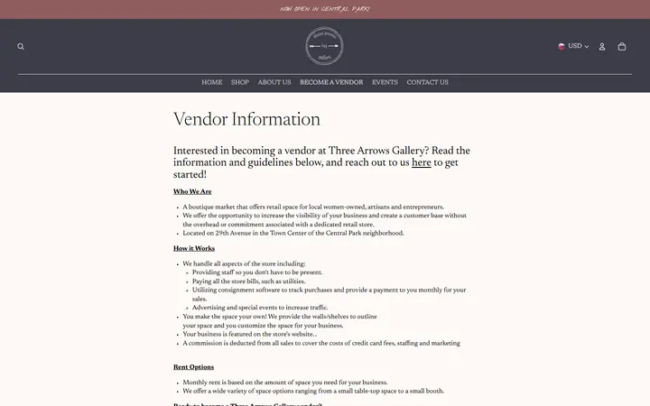 /pages/vendor-info — Three Arrows Gallery (TAG)