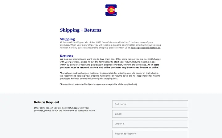 /shipping-returns — The Colorado Store