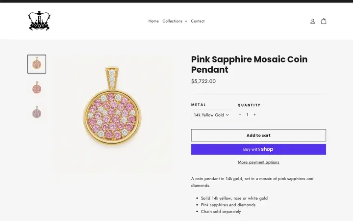 /collections/pendants/products/pink-sapphire-mosaic-coin-pendant — The Crown Collection